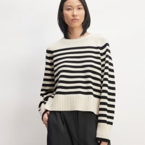 The Boxy Crew in Cashmere | Bone / Black