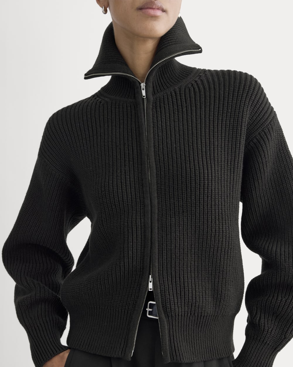 The Full-Zip Sweater in Everyday Cotton | Black - Image 4