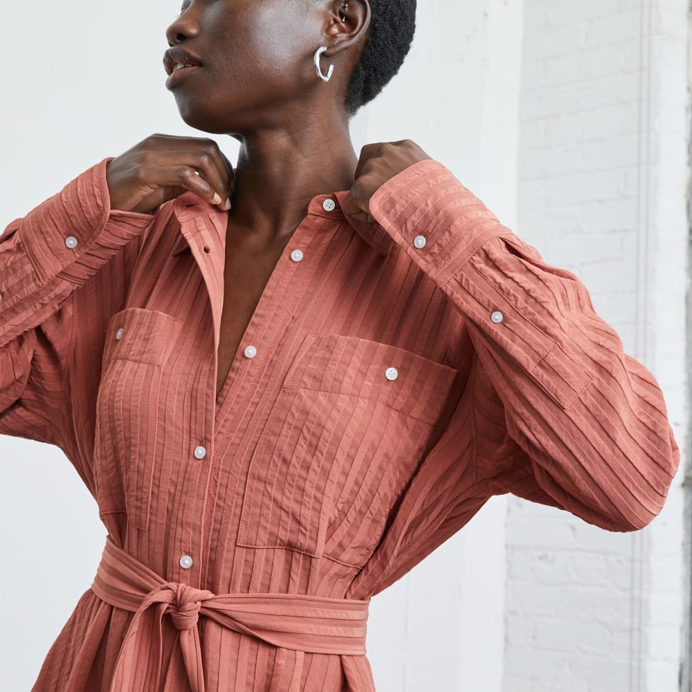 The City Stripe Draped Shirt Dress | Redwood - Image 4