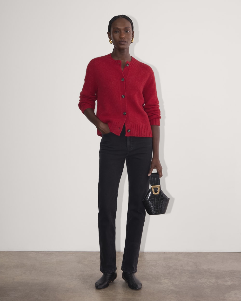 The Crew Cardigan in Alpaca | Berry Red - Image 3