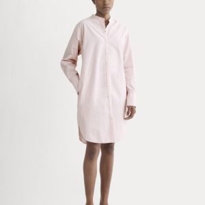The Relaxed Shirt Dress in Ultrasoft Cotton | Pink / White