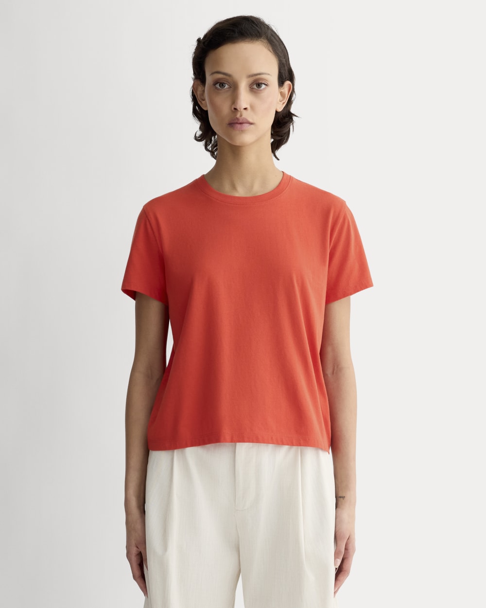 The Box-Cut Tee in Essential Cotton | Poppy Red | No Pocket