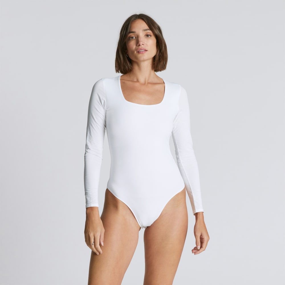 The Long-Sleeve Supima® Square-Neck Bodysuit | White | Bikini - Image 3