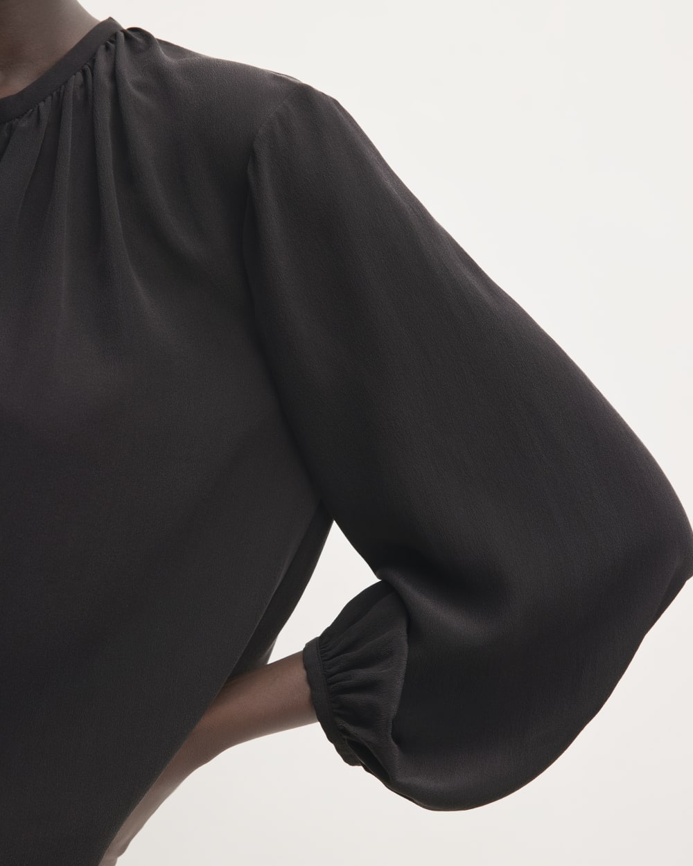 The Washable Clean Silk Shirred Blouse | Black - Image 5