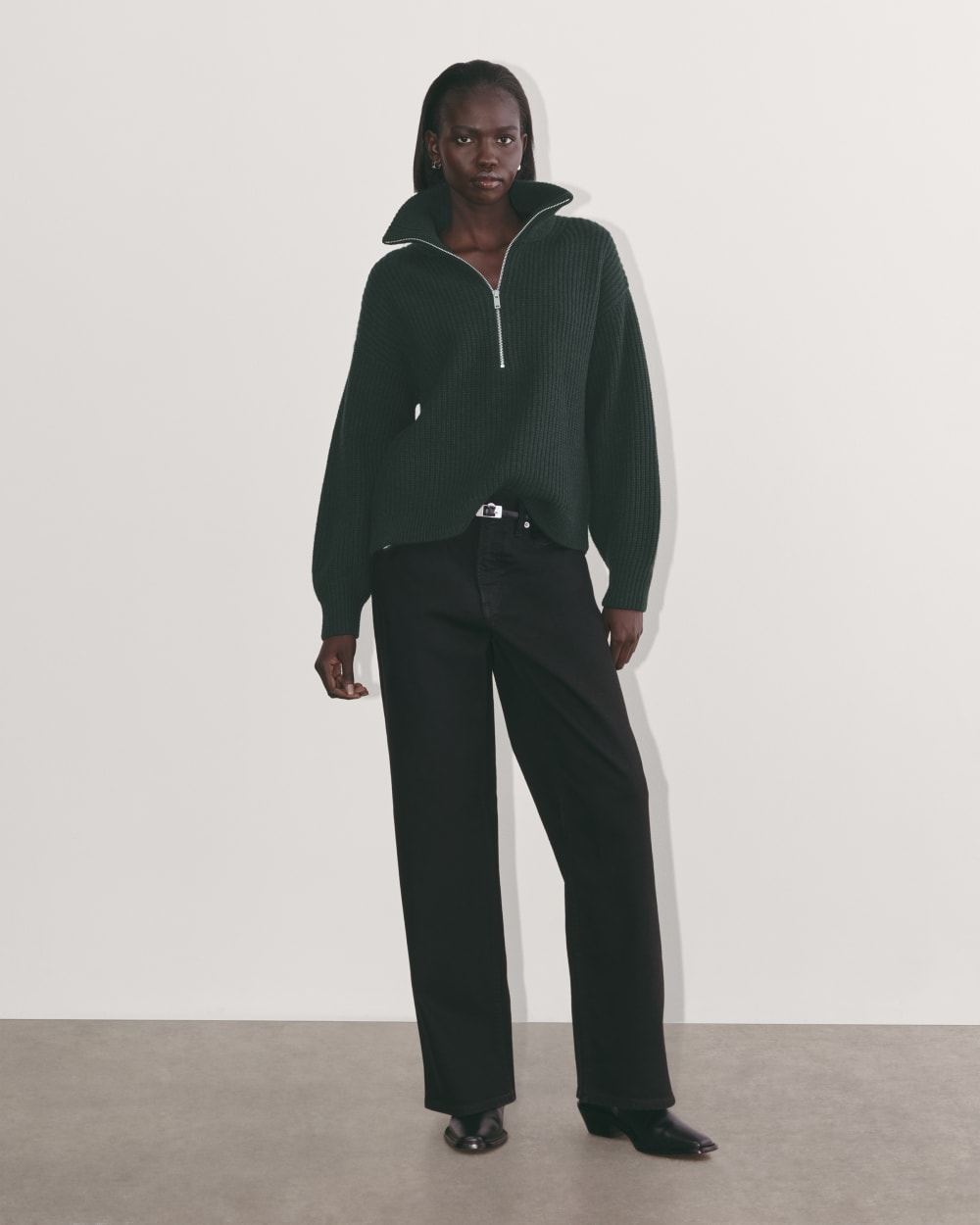 The Half-Zip Sweater in Luxe Merino | Heather Scarab Green - Image 3