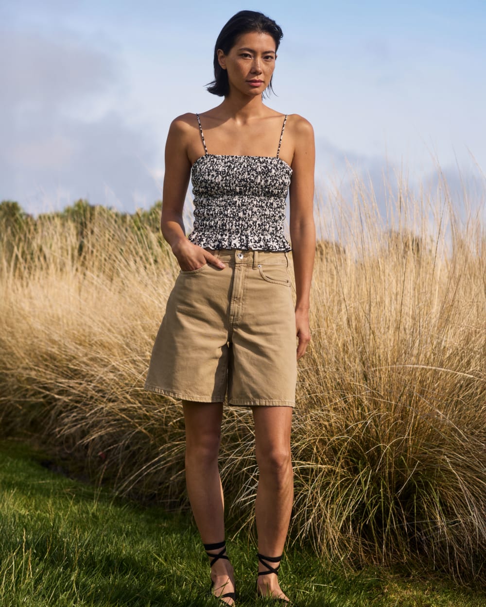 The Long A-Line Denim Short | Garment-Dyed Tan - Image 7