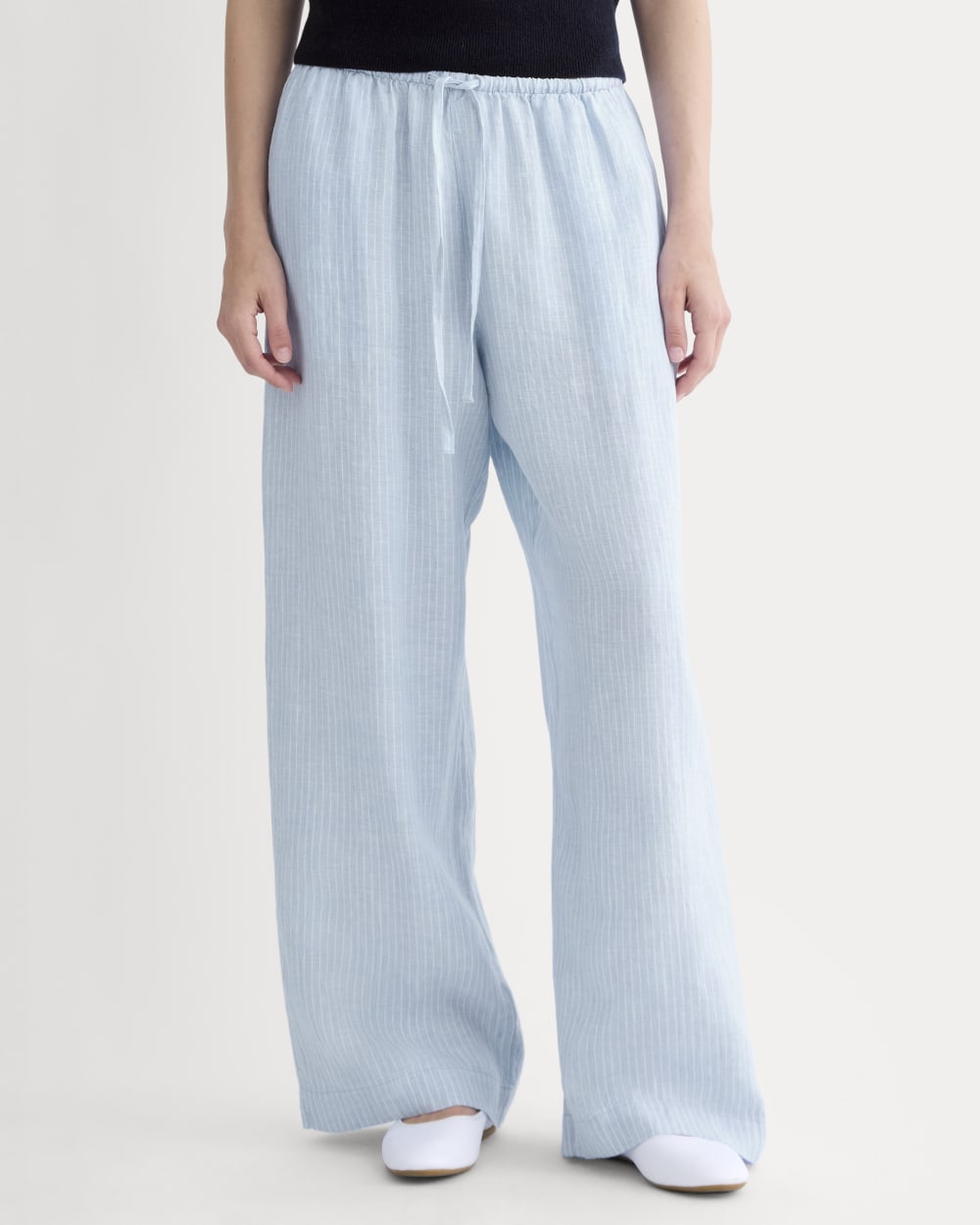 The Drawstring Pant in Linen | Sky Blue / White - Image 4