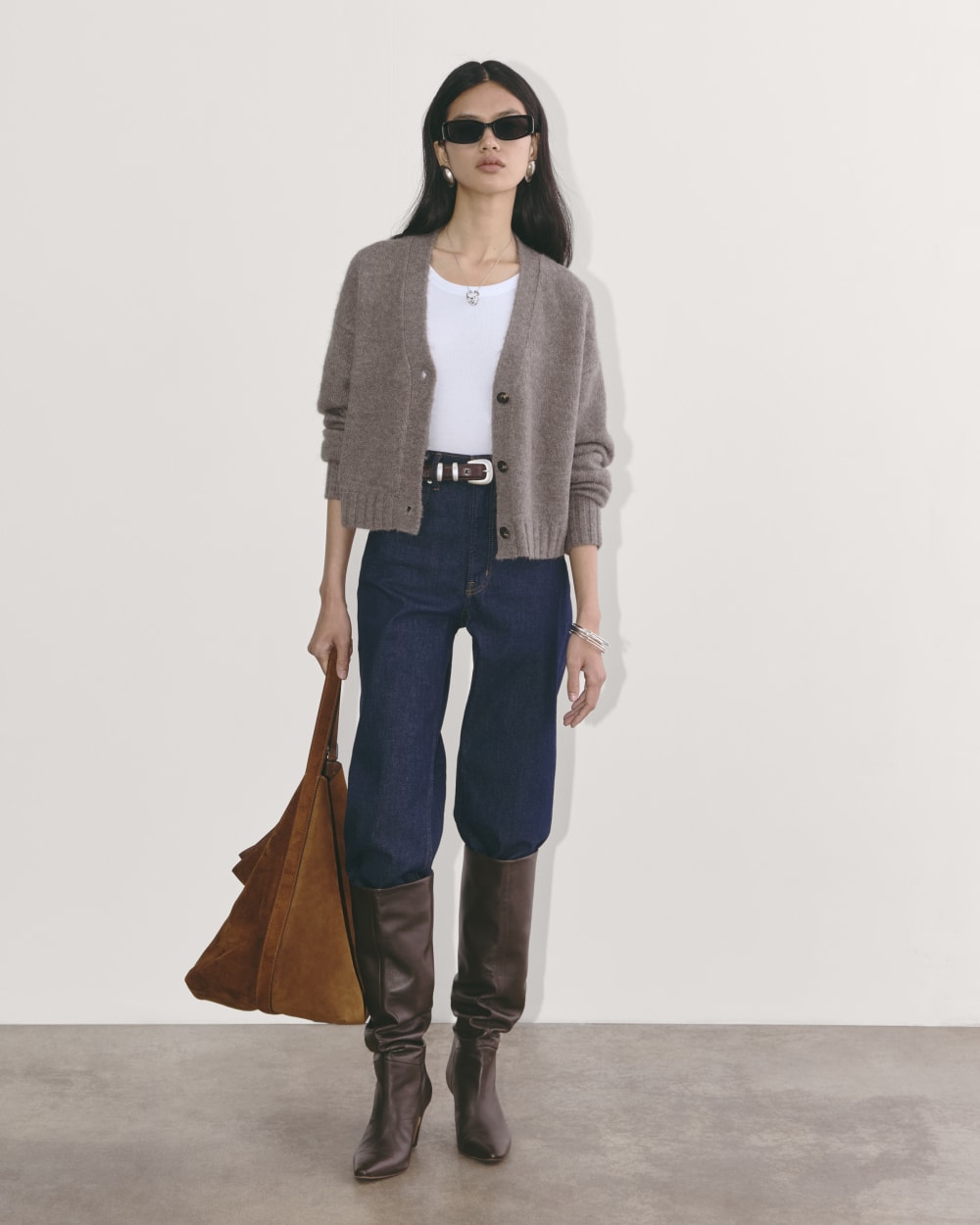 The Boxy Cardigan in Alpaca | Taupe Melange - Image 4