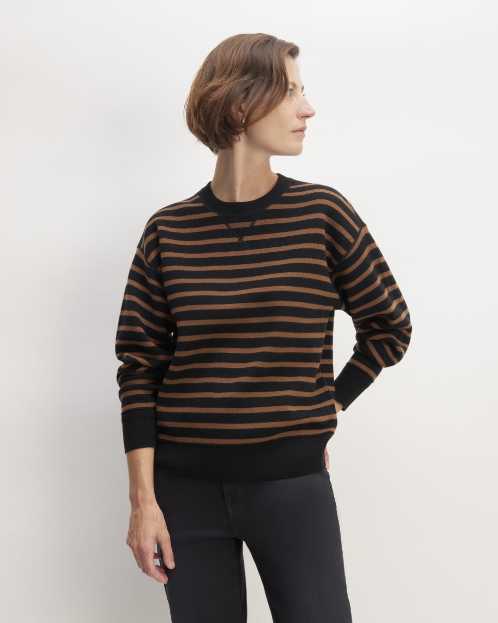 The Cotton-Merino Sweatshirt | Black / Dark Camel