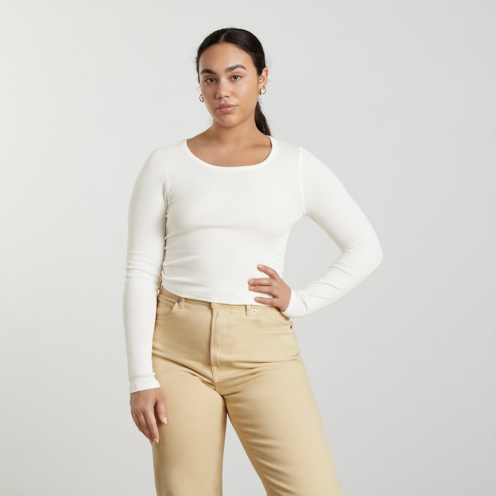 The Pima Micro-Rib Cropped Long-Sleeve Crew | White - Image 4