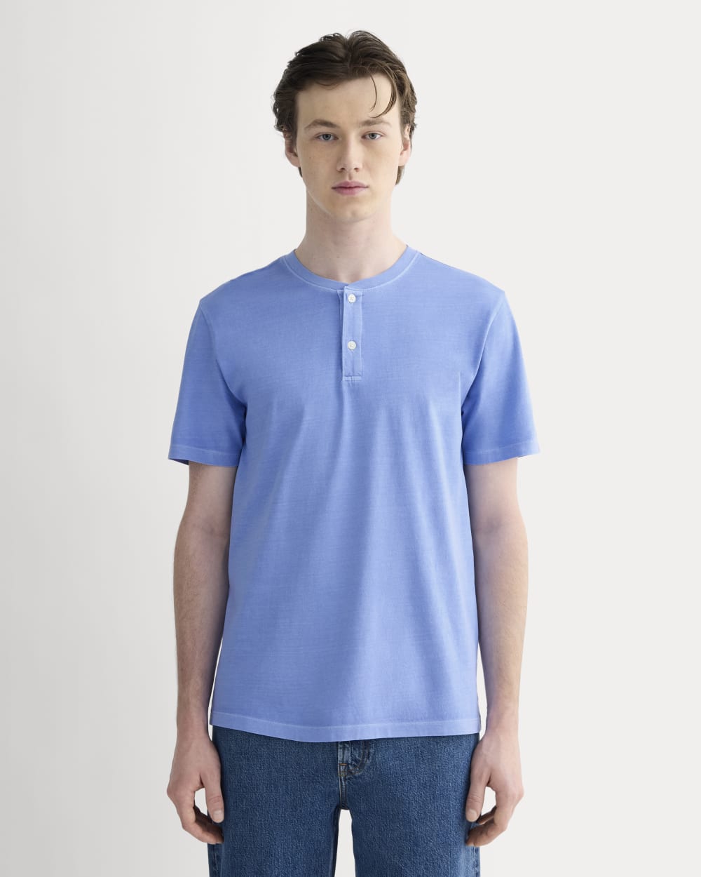 The Essential Organic Garment-Dyed Henley | Granada Sky Blue Garment Dye