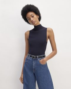 The Viscose Mock Neck Top | Navy