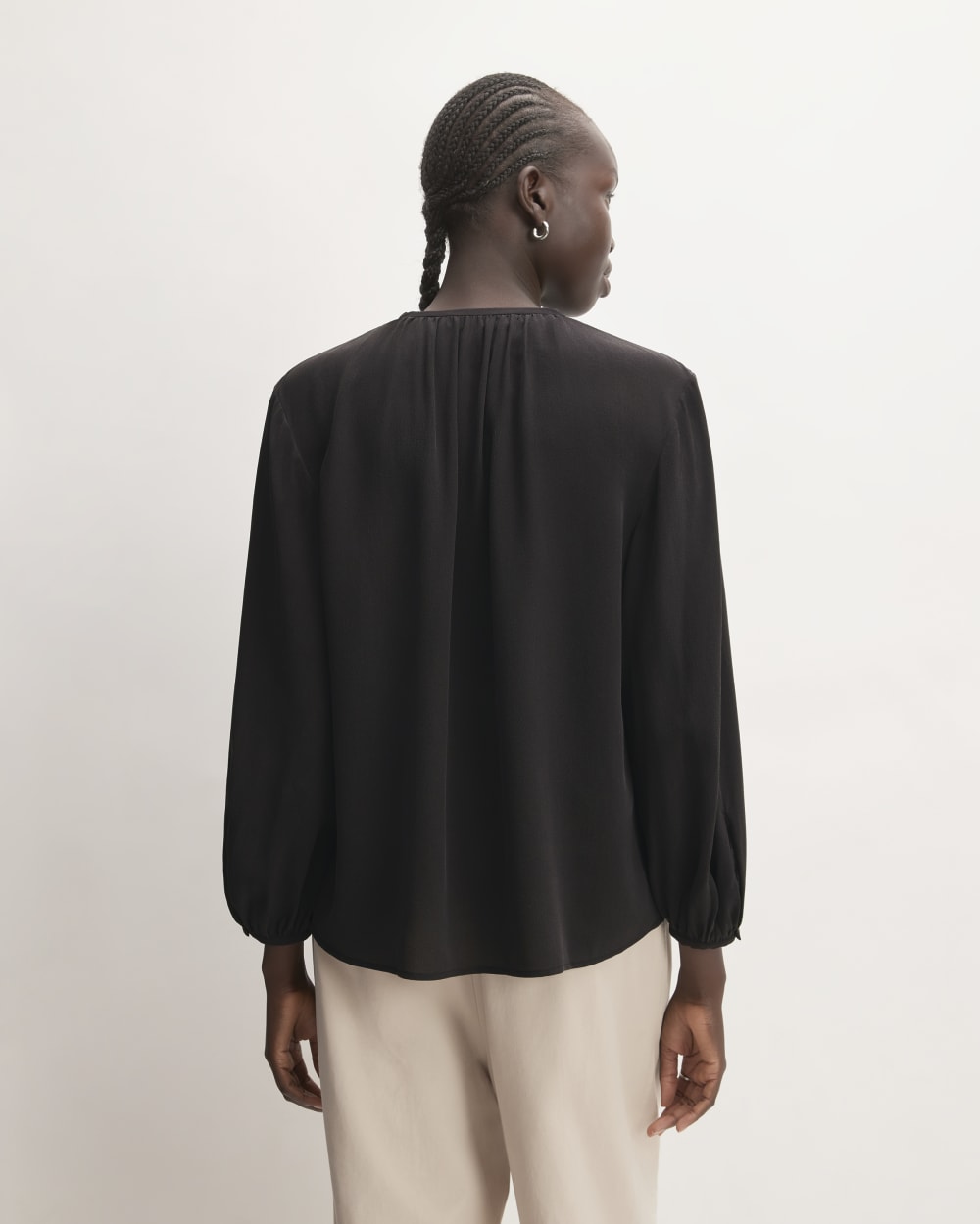 The Washable Clean Silk Shirred Blouse | Black - Image 6
