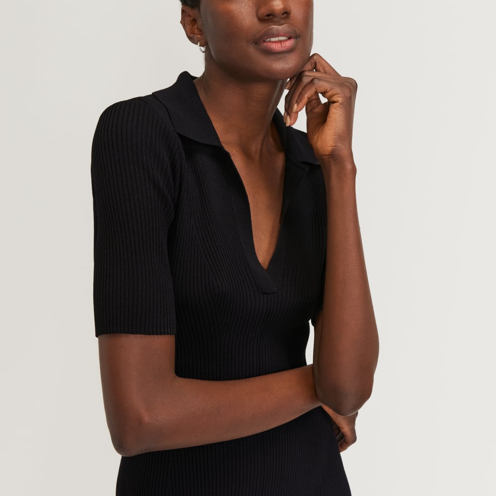The Ribbed Short-Sleeve Polo Dress | Black - Image 4