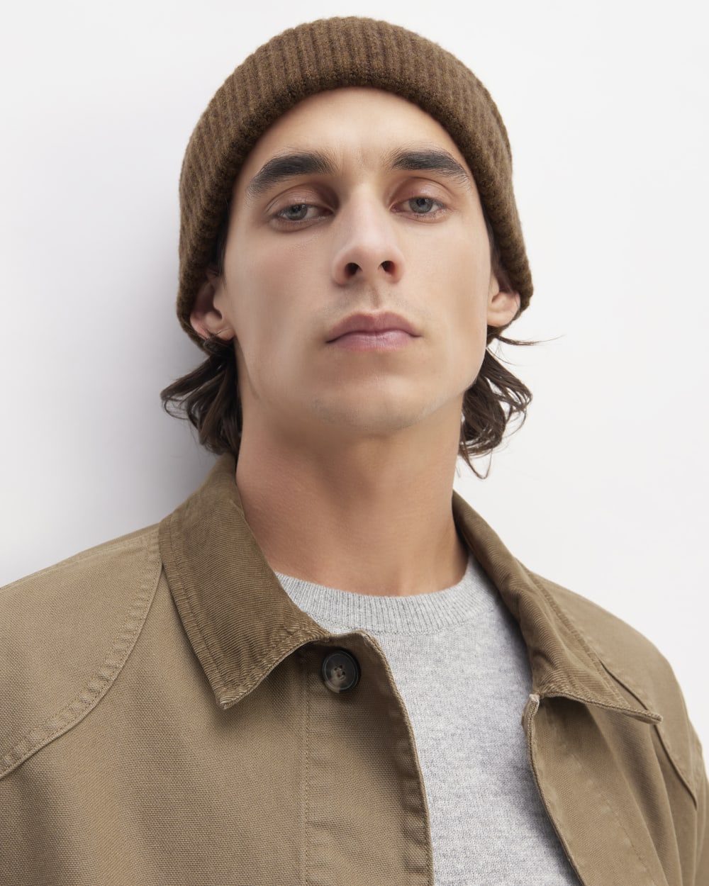 The Cashmere Fine Rib Beanie | Heather Cocoa - Image 3