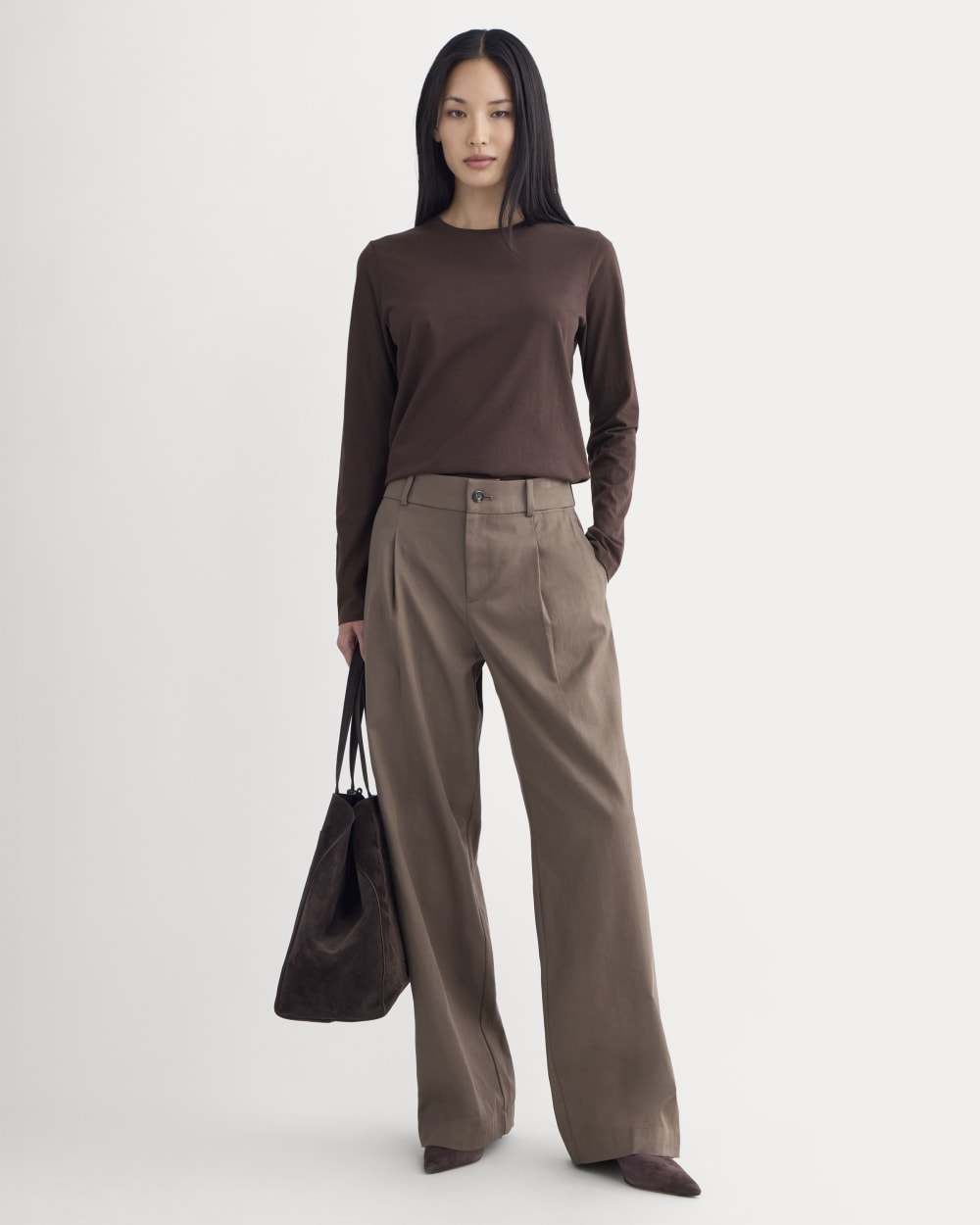 The Slim Long-Sleeve Crew in Essential Cotton | Dark Chocolate - Image 3