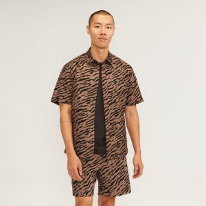 The Poplin Short-Sleeve Shirt | Tiger Stripe Toasted Coconut