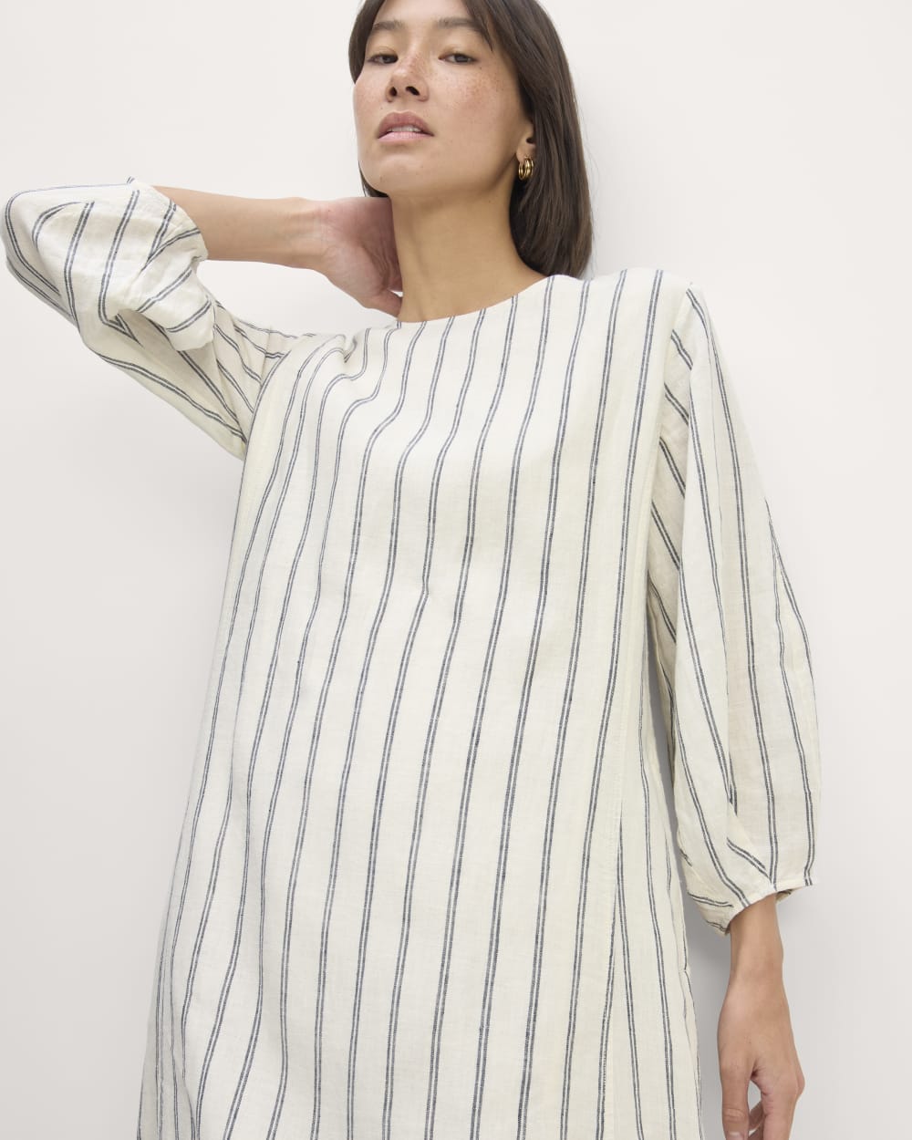 The Linen A-Line Midi Dress | Bone / Navy - Image 4