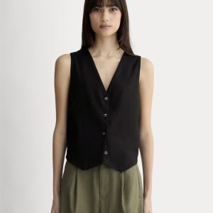 The Vest in Stretch Linen | Black