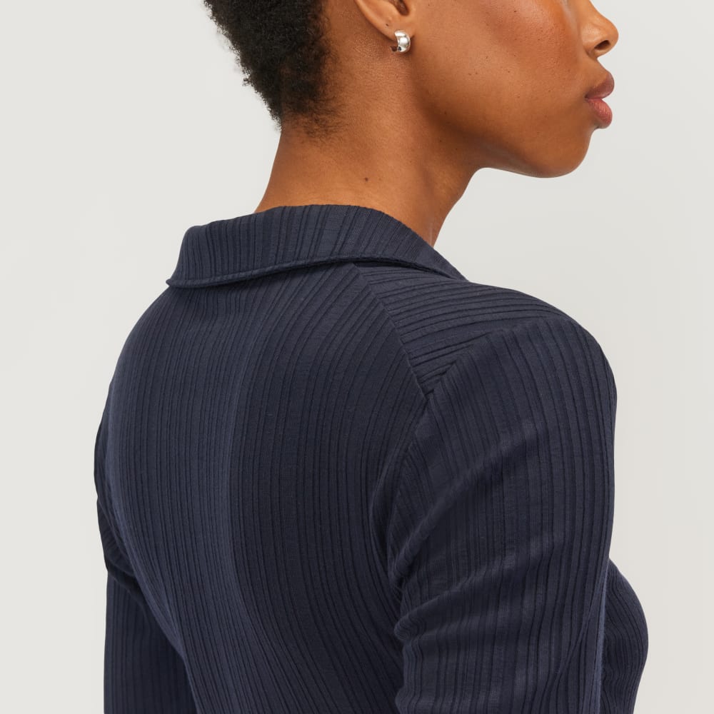 The Rib Soft Knit Open Collar Polo | Navy - Image 5