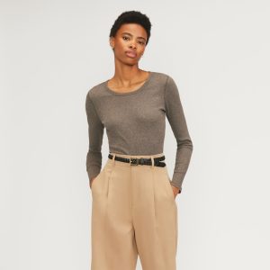 The Supima? Micro Rib Cropped Long-Sleeve Crew | Heathered Fatigue