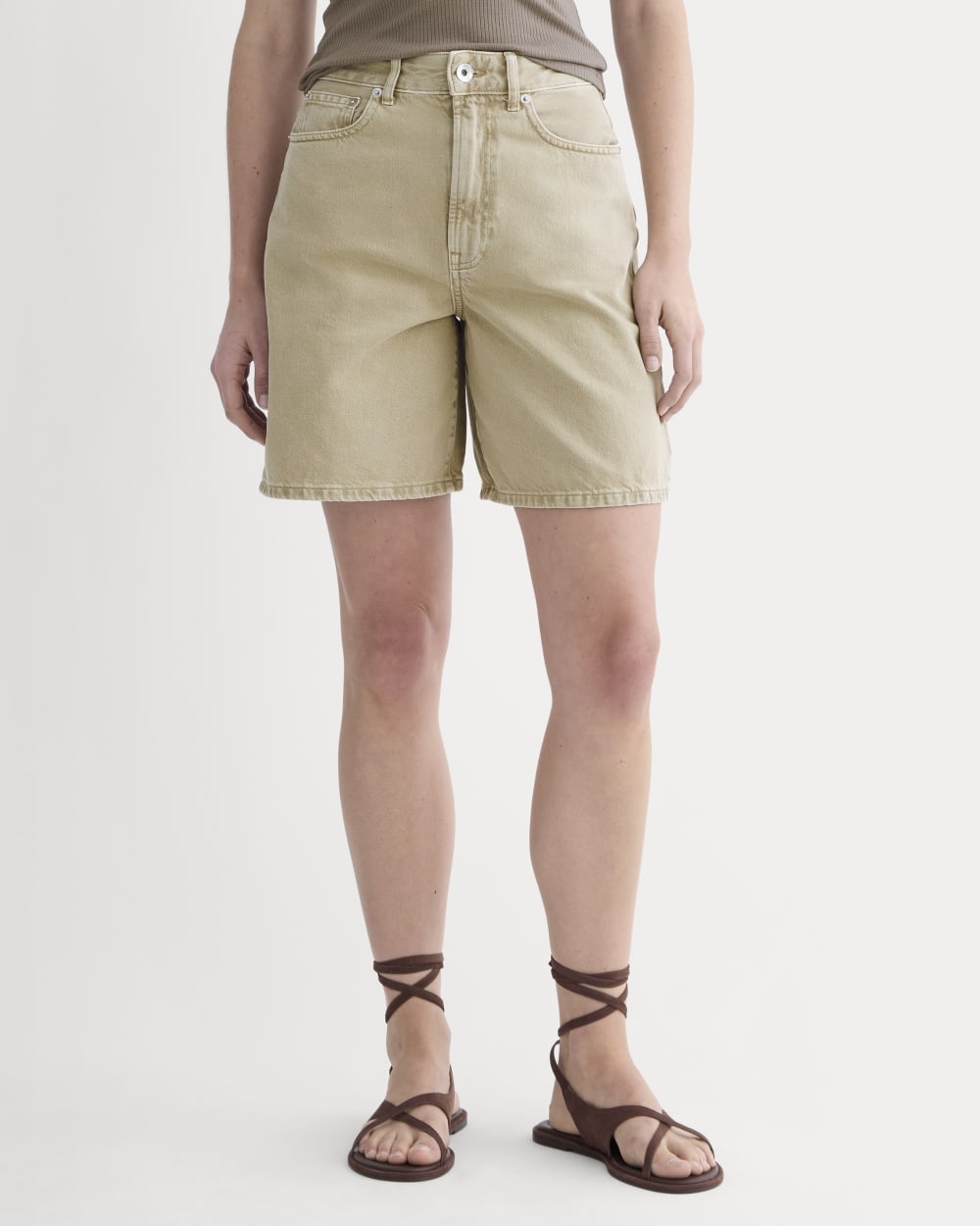 The Long A-Line Denim Short | Garment-Dyed Tan - Image 3