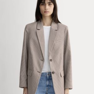 The Oversized Blazer in Buttersmooth | Deep Taupe Mini Gingham