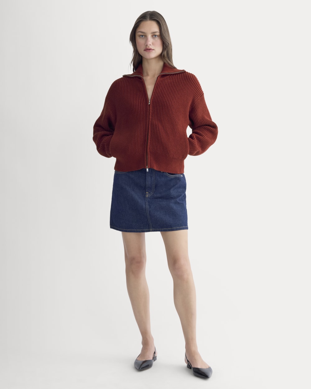 The Full-Zip Sweater in Everyday Cotton | Merlot - Image 3