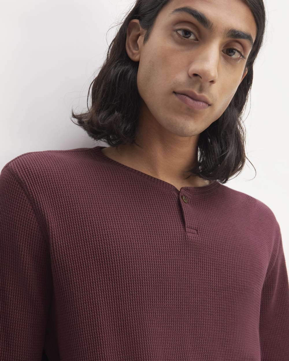 The Waffle Long-Sleeve Henley | Burgundy - Image 3