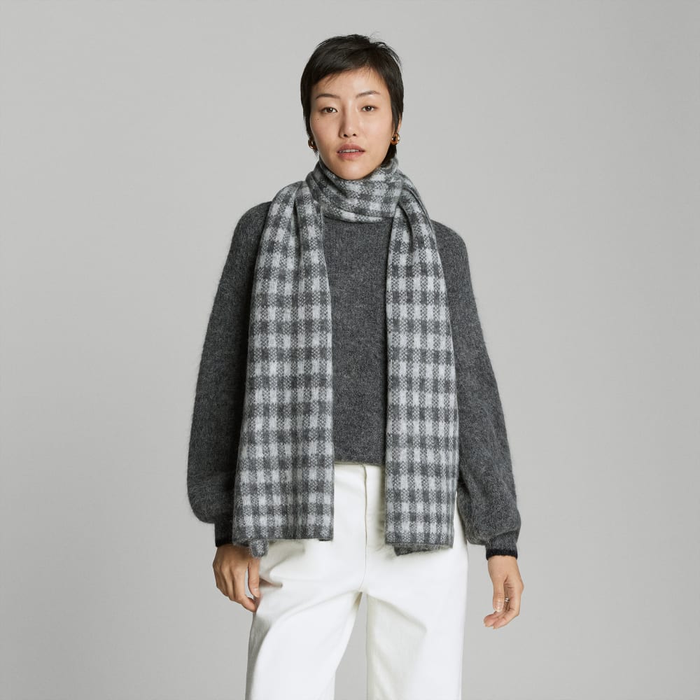 The Alpaca Patterned Scarf | Light Heather Grey / Dark Charcoal Buffalo Check - Image 5