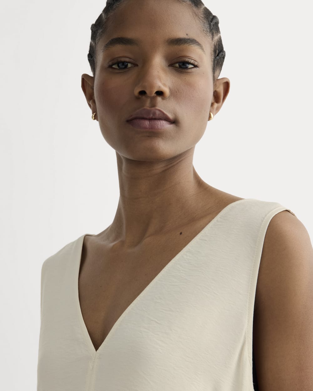 The V-Neck Dress in SoftLuxe | Sandshell - Image 4