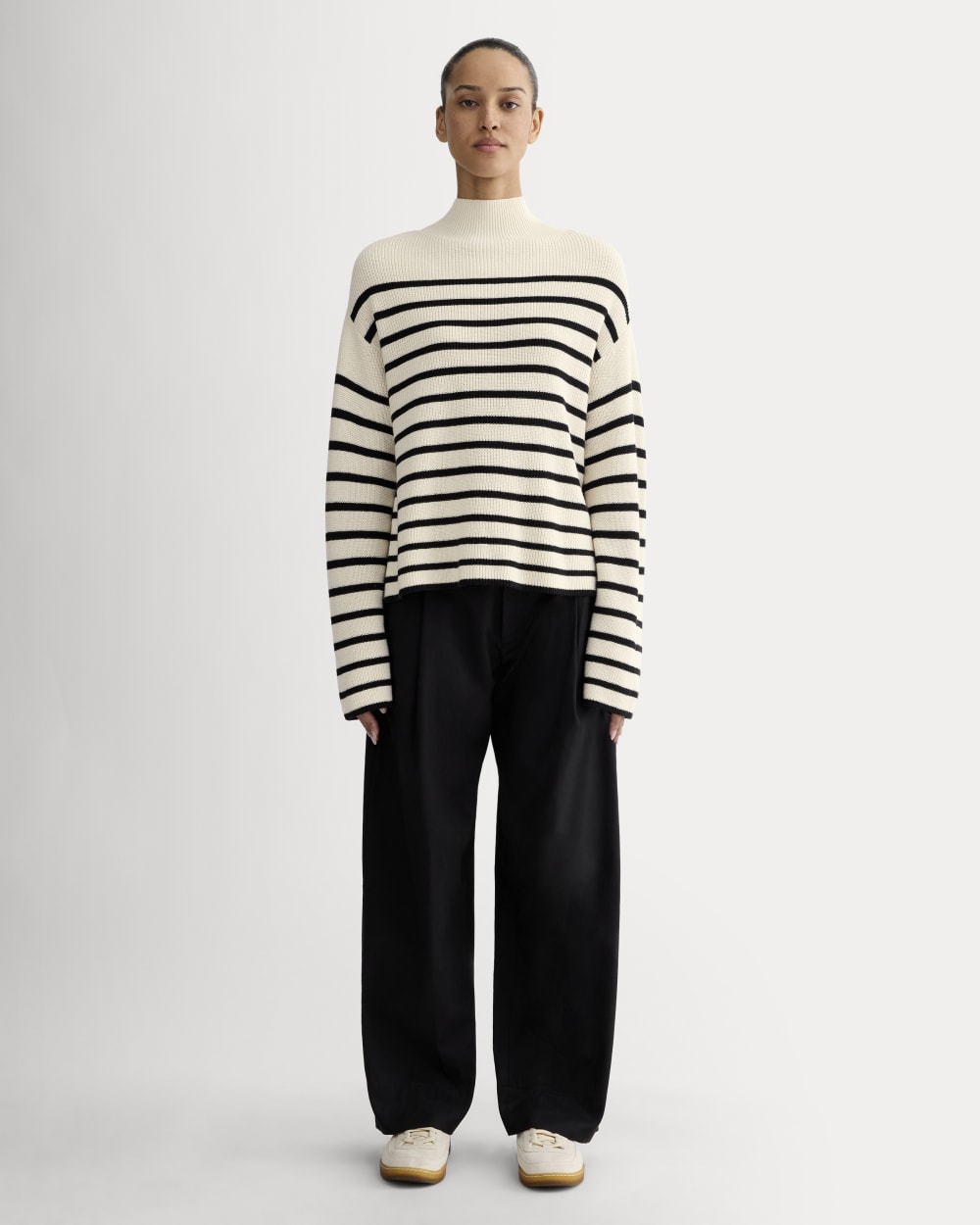 The Slouchy Funnel Neck in Everyday Cotton | Canvas / Black - Image 3