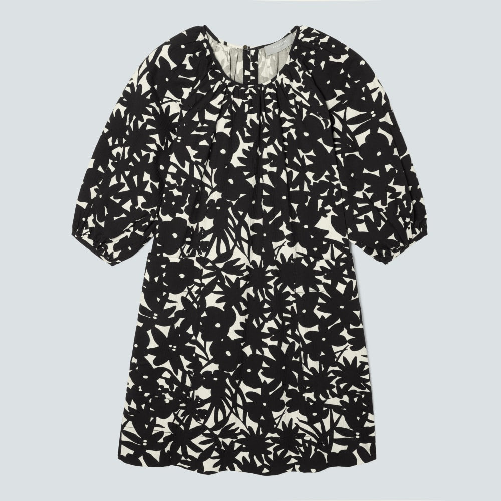 The Seersucker Puff Sleeve Dress | Black / Canvas Floral