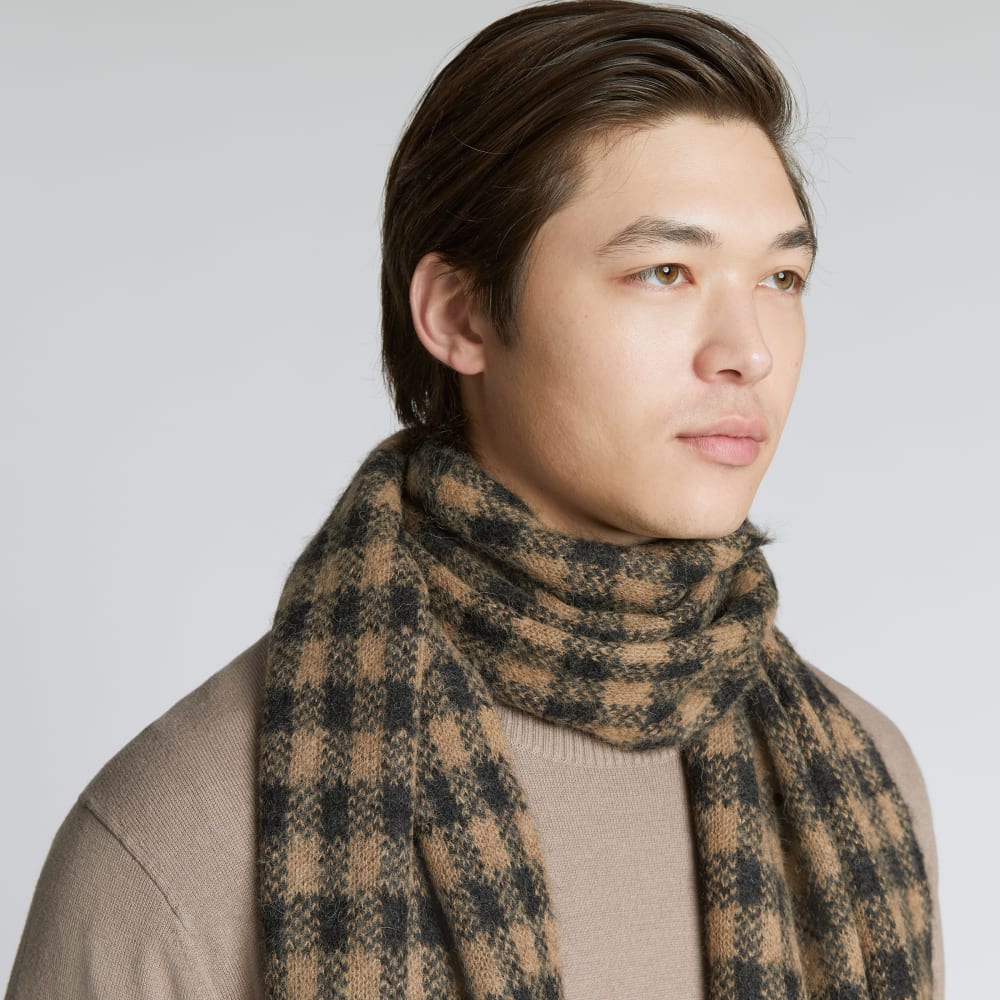 The Alpaca Patterned Scarf | Tobacco Brown / Heather Black Buffalo Check - Image 6