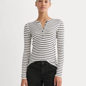 The Luxe Rib Henley | Bone / Black