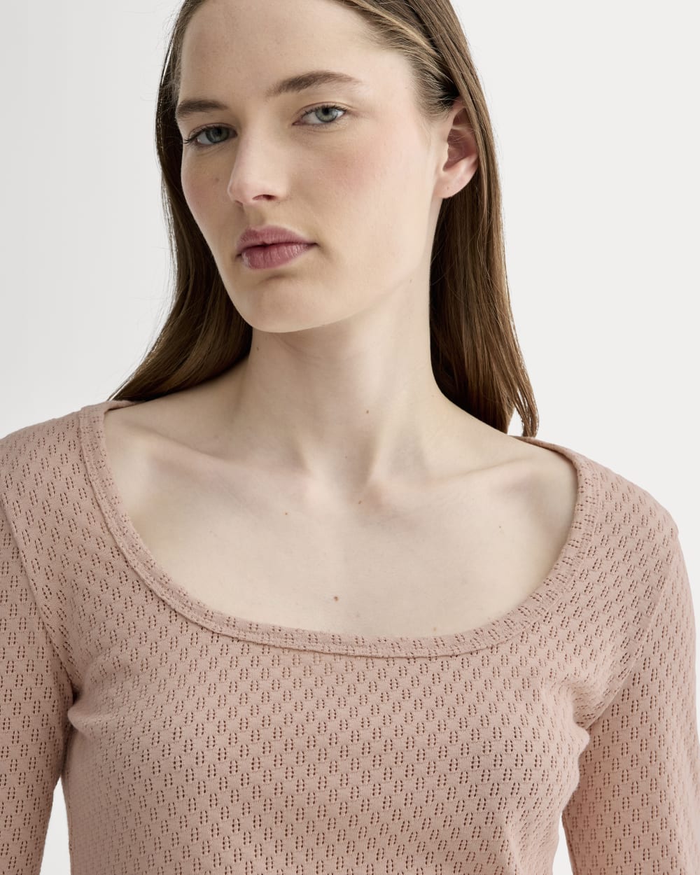 The Pointelle Scoop-Neck Top | Rose Smoke - Image 3