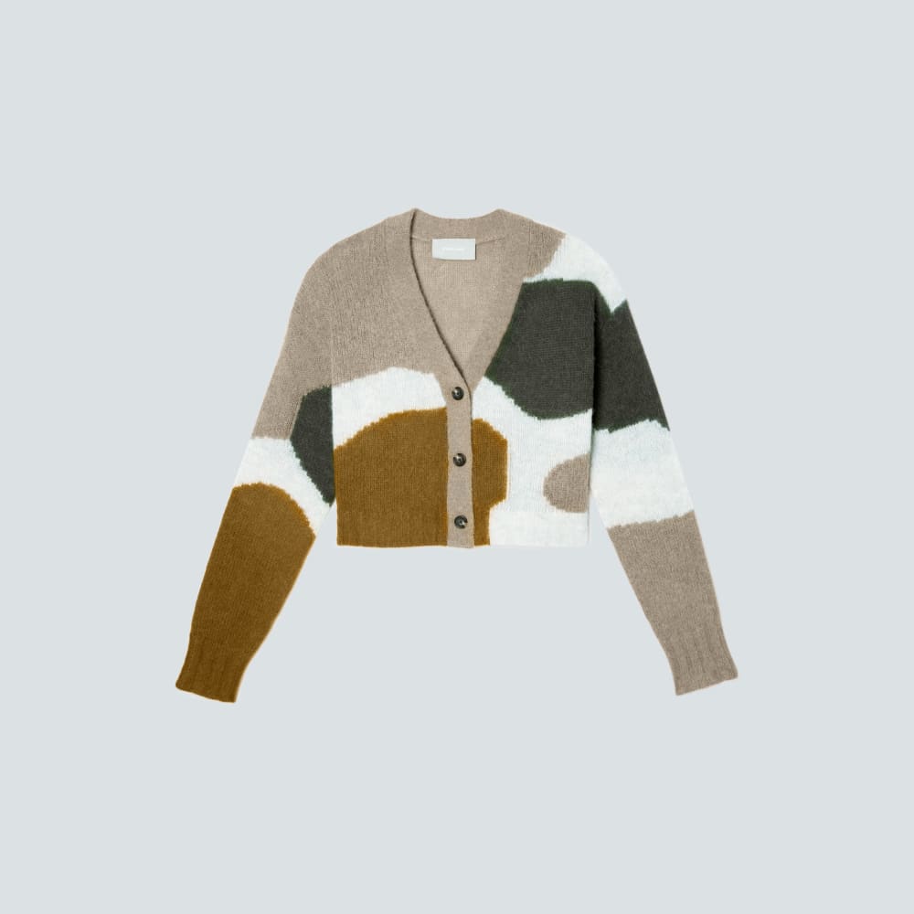 The Alpaca V-Neck Cropped Cardigan | Neutral Camo - Image 2