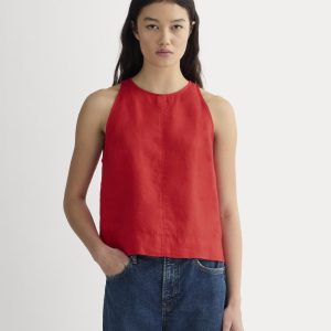 The Linen High-Neck Tank | Classic Red