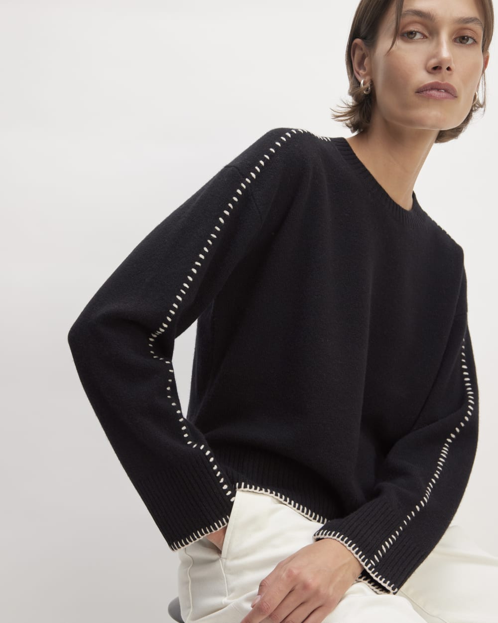 The Good Merino Wool Crewneck Sweater | Black / Buttermilk - Image 4