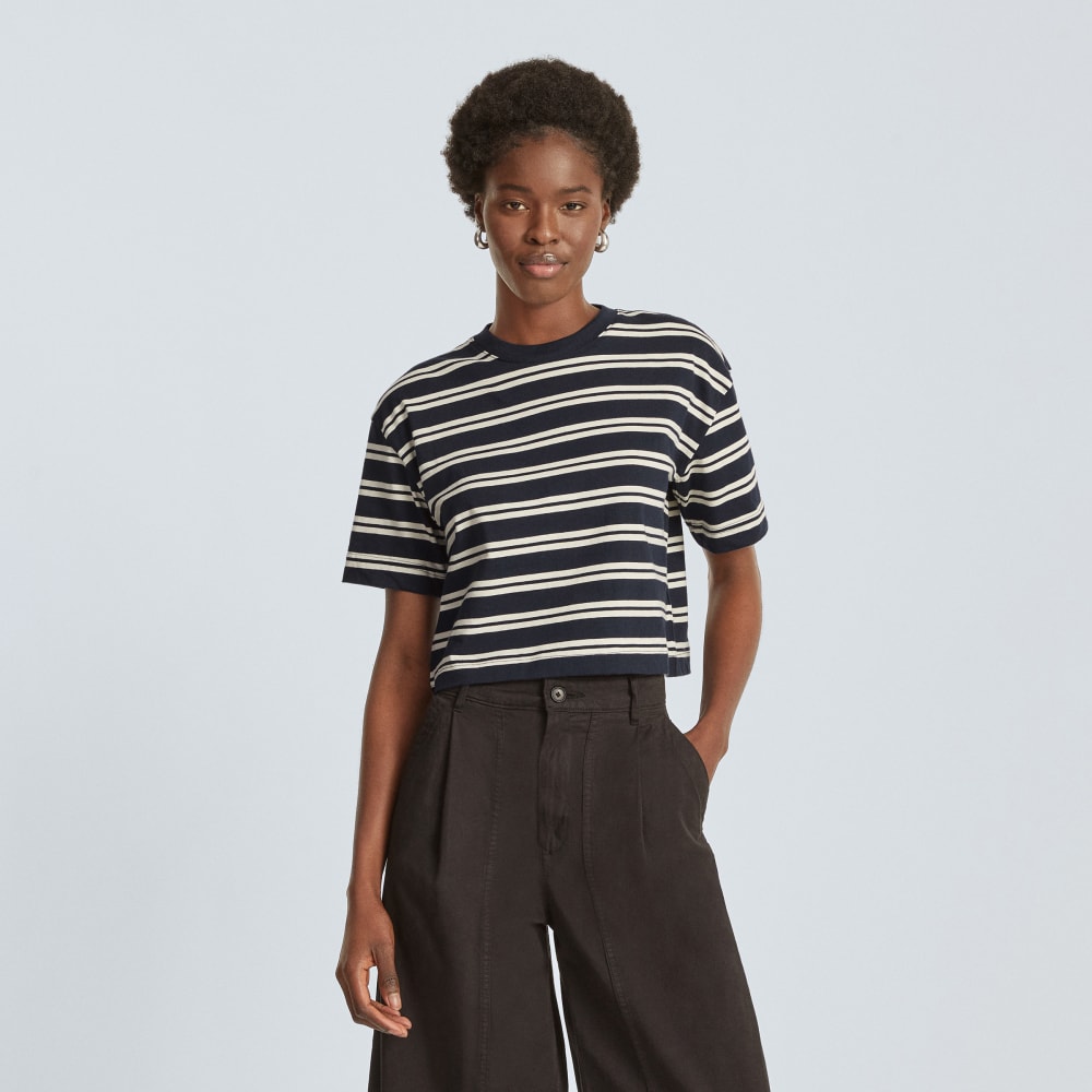 The Organic Cotton Cropped Tee | Navy / Tan