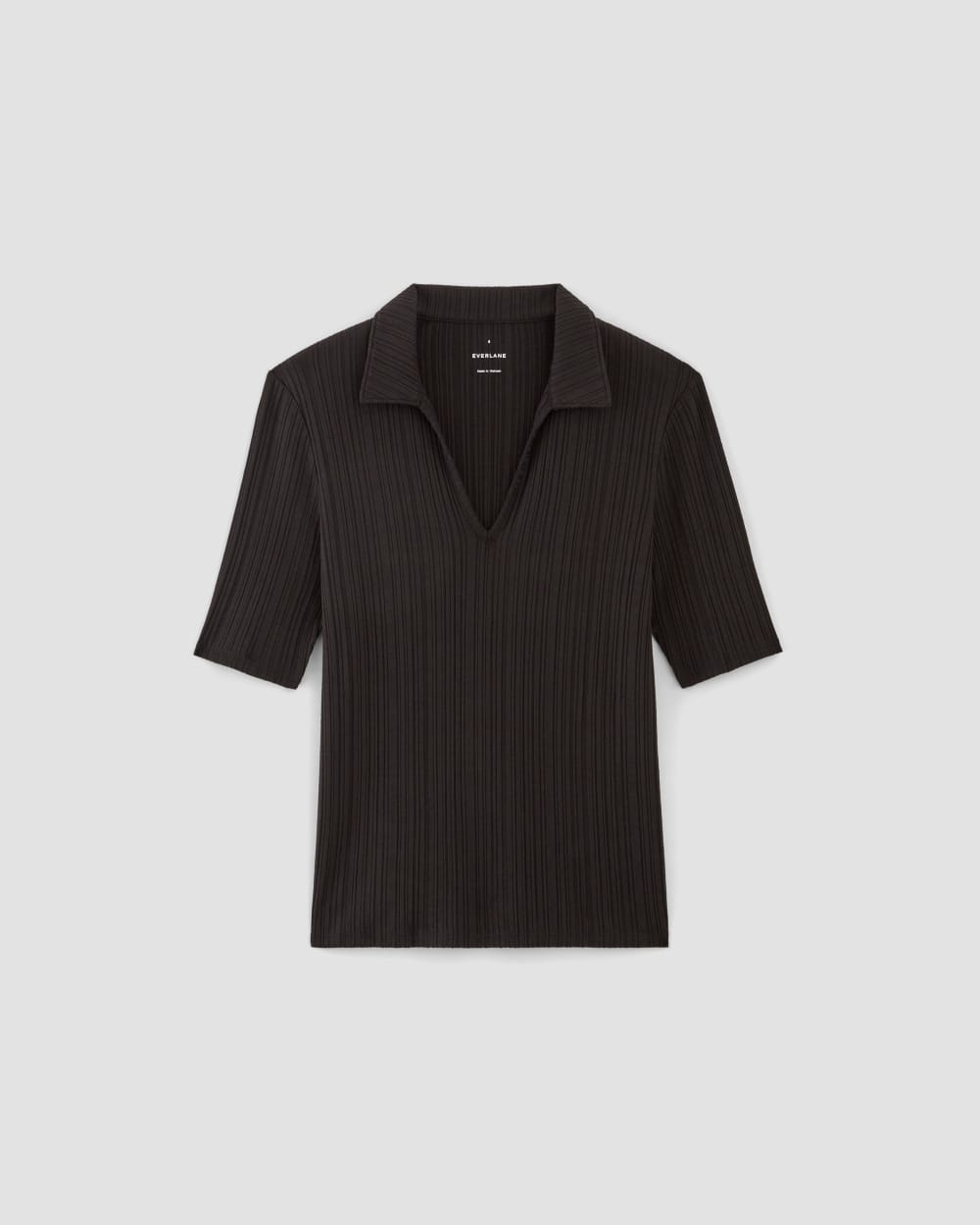 The Rib Soft Knit Open Collar Polo | Black - Image 2