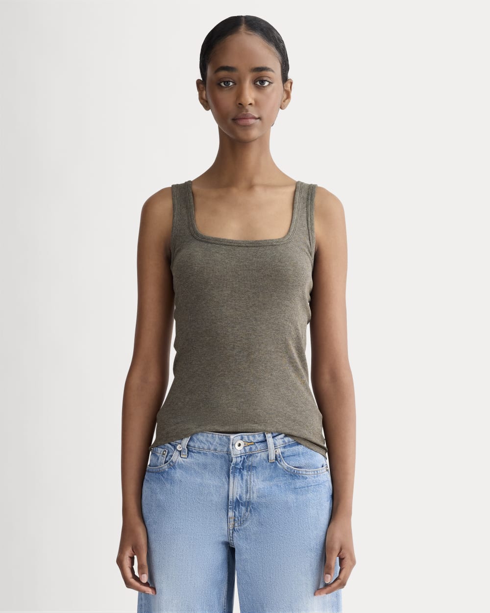 The Luxe Rib?Square-Neck Tank | Heathered Fatigue