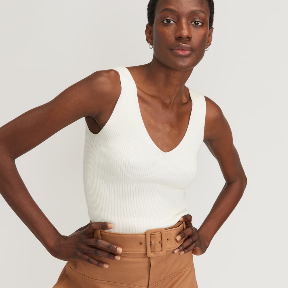 The Ribbed Cotton Double V Top | Bone - Image 4