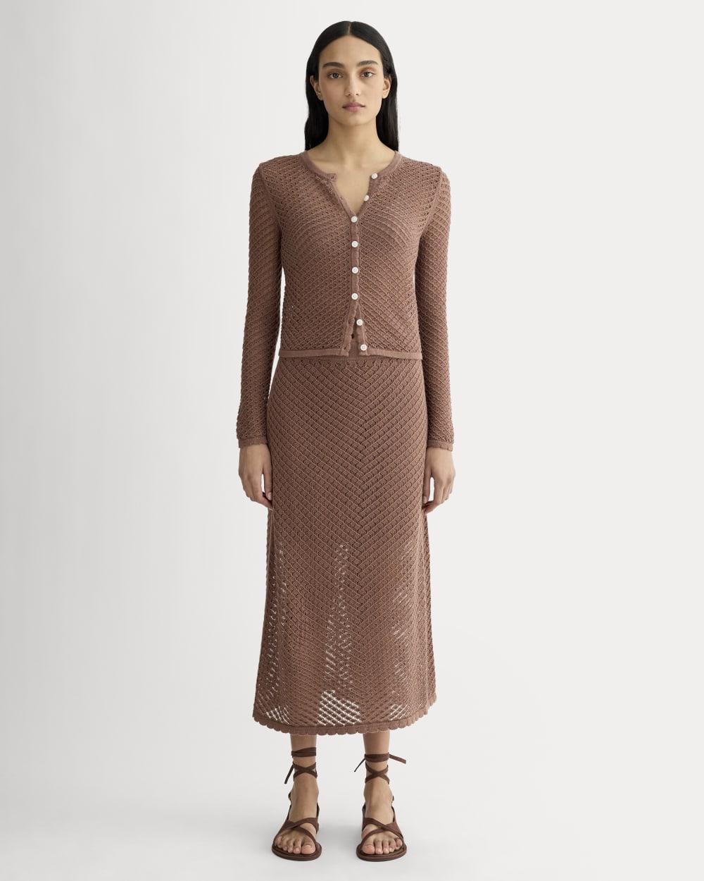 The Lace Knit Cardigan | Mocha - Image 3