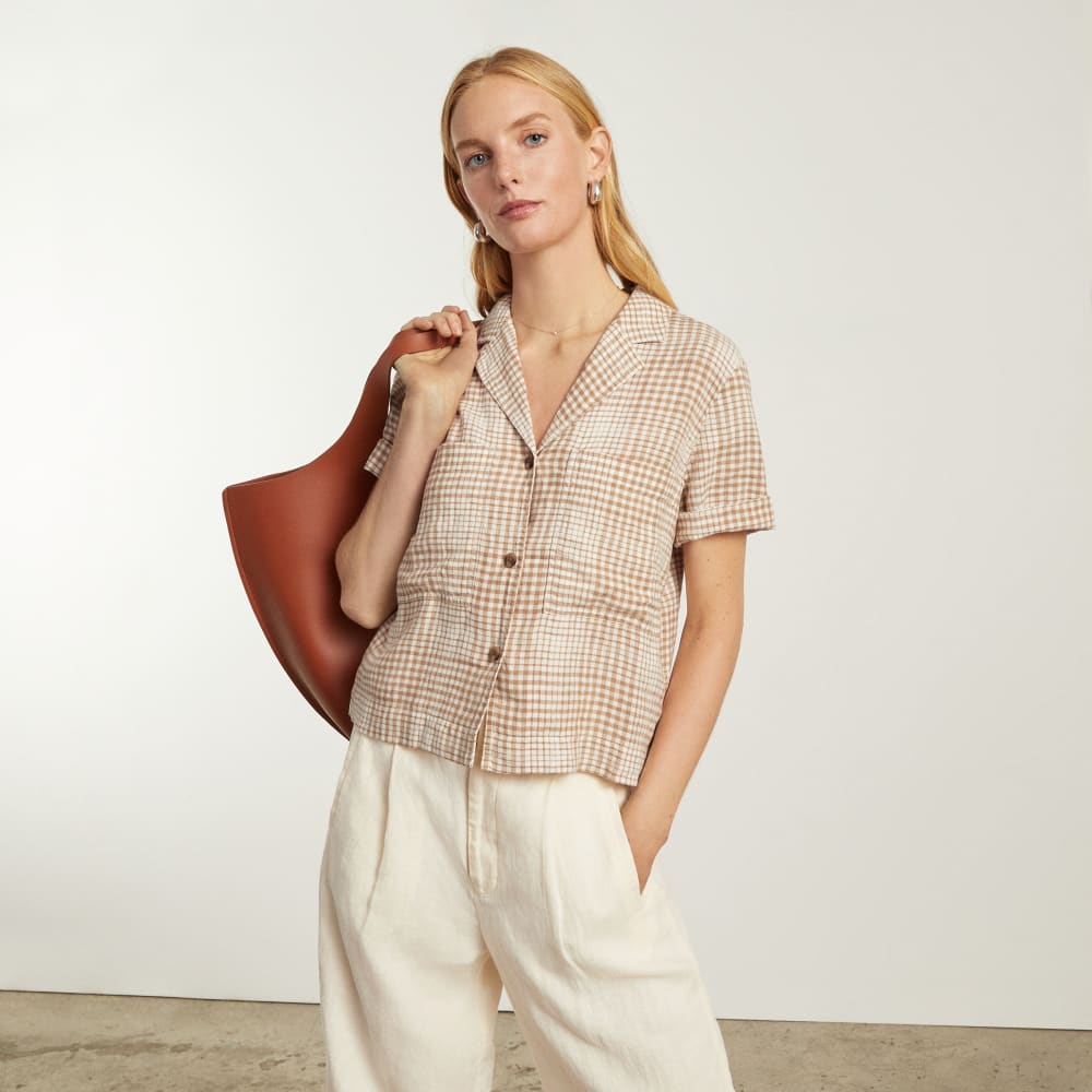 The Linen Workwear Shirt | Iced Coffee Grid - Image 8