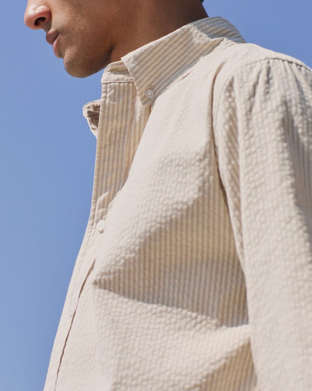 The Seersucker Long-Sleeve Shirt | Trench Coat Khaki / Natural - Image 7