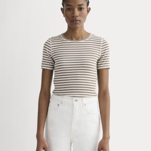 The Luxe Rib Crew | Bone / Deep Taupe