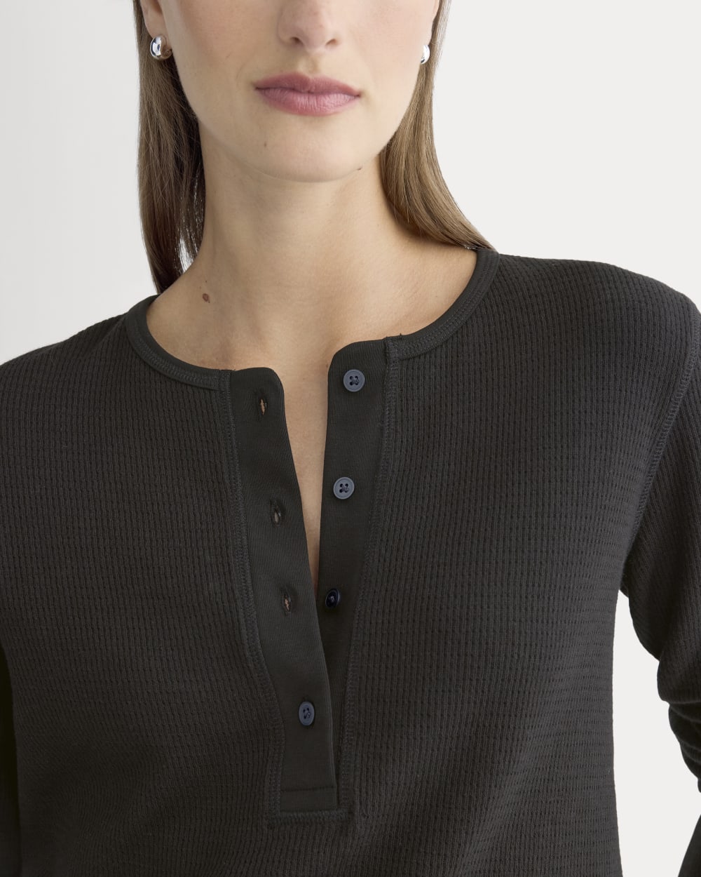 Boxy Henley in Cozy Waffle | Black - Image 4