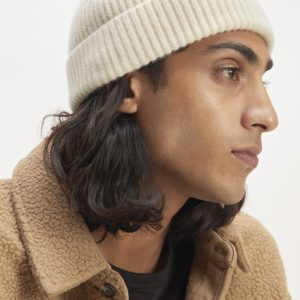The Cashmere Fine Rib Beanie | Bone