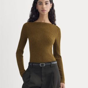 Cashmere Ribbed Boat-Neck Sweater | Heathered Toffee